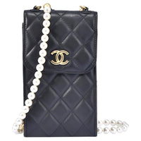 CHANEL Lambskin Shoulder Bag, Crossbody Bag, Cell Phone Pouch Mini Women's Black