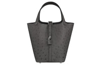 HERMES Picotin Lock Ostrich Leather Basket Bag Handbag Bucket Bag Women's 88 Graphite Graphite