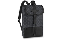 LOUIS VUITTON Saumur Coated Canvas Cow Leather Patchwork Trim Backpack Men's Black