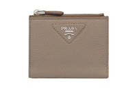PRADA Leather Wallet Trumpets Women's Gray