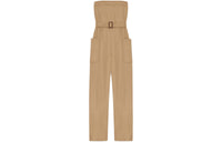 SAINT LAURENT Strapless Belted Cotton Jumpsuit