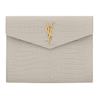 SAINT LAURENT UPTOWN Cow Leather Envelope Bag Clutches Small Size Women's White