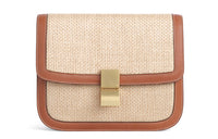 CELINE Classic Bo Fabric Woven With Cow Leather Crossbody Bag Shoulder Bag Medium Size Women's Brown