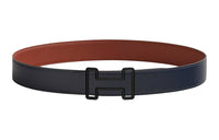 HERMES Solid Color Double-Sided Smooth Buckle Leather Belts Men's Blue/Red Width: 3.8CM