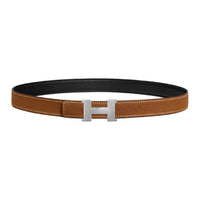 HERMES Palladium-Plated Leather Belts Unisex Black/Brown Width: 2.4cm