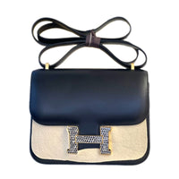 HERMES Constance Cow Leather Shoulder Bag Women's Black