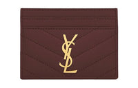 SAINT LAURENT Monogram Quilting Leather Card Clip Card Holder Women's Dark Red