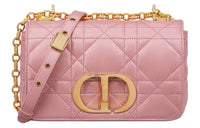 DIOR Caro Macrocannage Lambskin Shoulder Bag Women's Pink Pearlescent