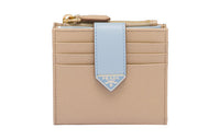 PRADA Saffiano Leather Wallet Small Size Women's Sand/Light Blue