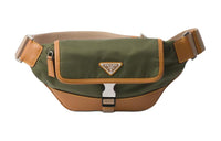 PRADA Leather Shoulder Bags Fanny Pack Men's Army Green With Caramel Candy