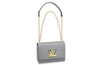 LOUIS VUITTON Twist Grained Calfskin Crossbody Bag Shoulder Bag Medium Size Women's Gray