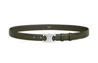 CELINE Solid Color Emblem Decoration Smooth Buckle Leather Belts Men's Green Width: 2.5CM