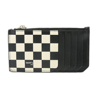 SAINT LAURENT Leather Card Holder Unisex Beige & Black