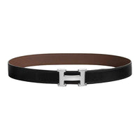 HERMES Calfskin Leather Belts Unisex Black/Chocolate Width: 3.2CM