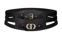DIOR Letter Emblem Cut-Out Decoration Leather Belts Women's Black