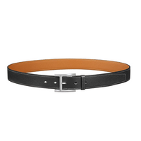 HERMES Double-Sided Design Pin Buckle Calfskin Palladium-Plated Leather Belts Men's Black/Brown Width: 3.2CM