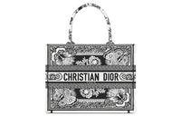 DIOR Embroidery Tote Bag Shopping Bag Handbag Medium Size Women's Black & White
