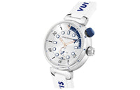 LOUIS VUITTON TAMBOUR Collection Wrist Watch Quartz Movement Rubber Strap 39.5mm White Dial Unisex QBB175