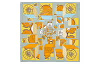 HERMES Silk Scarf Women's Gray/Orange/Bright Yellow