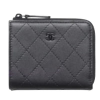CHANEL Calfskin Wallet Women's Black