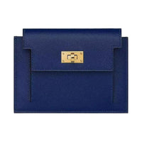 HERMES Kelly Pocket Cow Leather Card Holder Wallet Women's Sapphire Blue