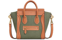 CELINE Luggage Fabric Cow Leather Patchwork One Shoulder Handbags Nano Women's Khaki Green/Tan