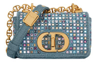 DIOR Caro Metal Canvas Crystal Handheld Crossbody Bag Shoulder Bag Women's Blue
