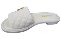 CHANEL Abrasion Resistant Slide Slippers Women's White