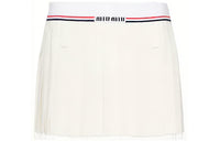 MIU MIU Logo Waistband Pleated Mini Skirt