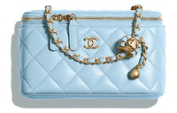 CHANEL Sheepskin Square Box Bag Shoulder Bag Crossbody Bag Women's Blue