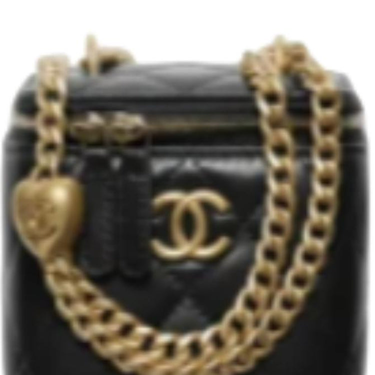 CHANEL Shiny Lambskin Crossbody Handbag Shoulder Bag Women's Black
