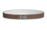HERMES Woven Double H-Shaped Silver Buckle Epsom Calfskin Double-Sided Belt Brown Women's Width: 2.4cm