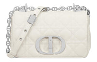 DIOR Caro Soft Wicker Pattern Calfskin Crossbody Bag Shoulder Bag Women's White