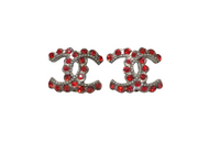 CHANEL Alloy, Rhinestone Stud Earrings Unisex Red