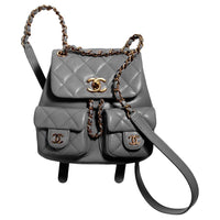 CHANEL Duma Embossed Calfskin With Metal Accents Backpack Small Size Women's Gray