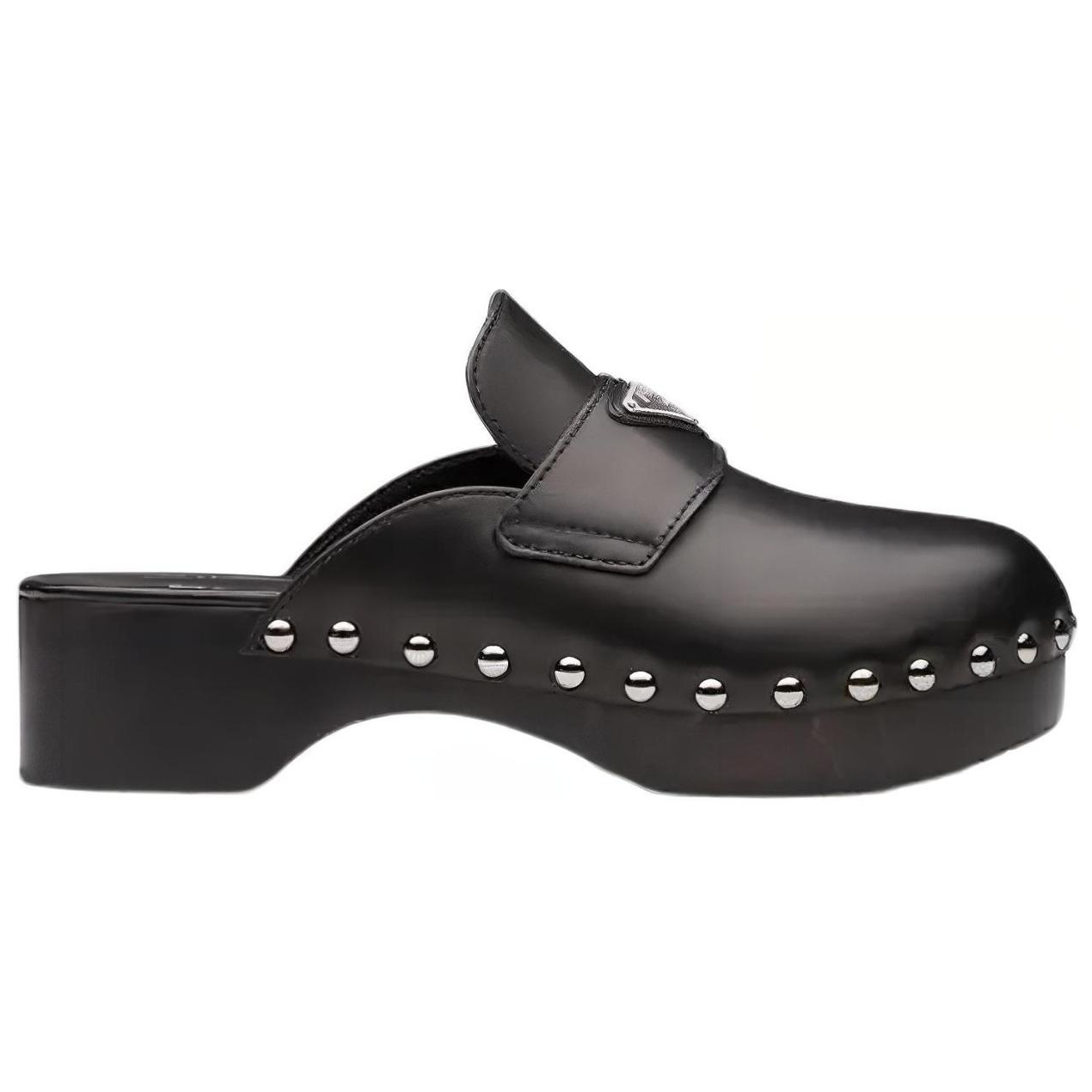 PRADA 45mm Studded Clogs Black Leather
