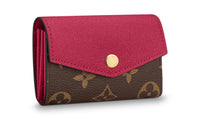 LOUIS VUITTON Sarah Coated Canvas Cow Leather Patchwork Trim Wallet Women's Brown/Red
