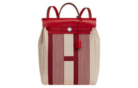 HERMES Herbag Canvas With Leather Backpack Unisex Bordeaux Red Light Beige Beige Spicy Pepper Red
