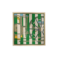 HERMES Cashmere Silk Scarves Women's Green/Gray/Orange
