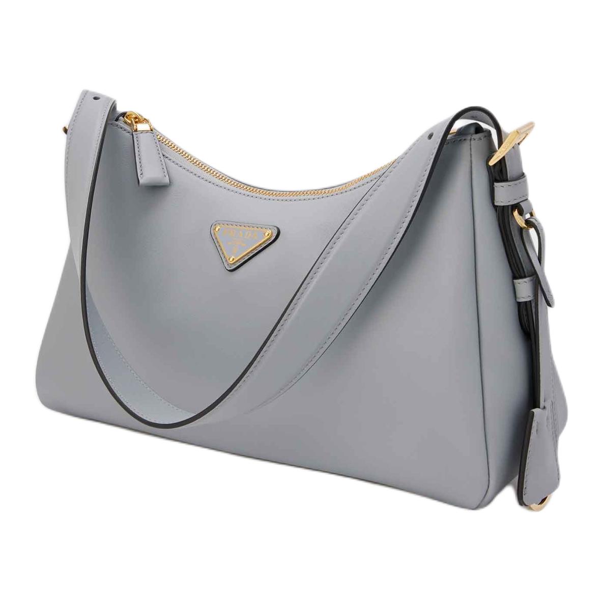 PRADA Aimee Cow Leather Shoulder Bag Medium Size Women's Haze Blue