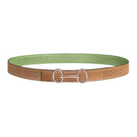 HERMES Calfskin Metal Leather Belts Women's Brown/Green Width 2.4CM