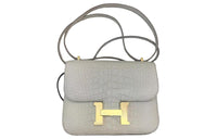 HERMES Constance Matte Crocodile Leather Shoulder Bag Crossbody Bag Mini Women's Glacier White