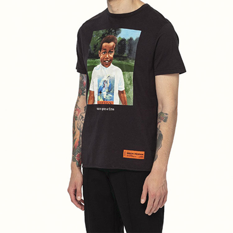 Men's HERON PRESTON Little Boy Printing Short Sleeve Black HMAA011S209140191088