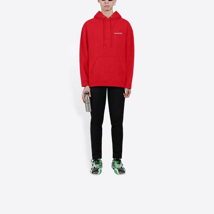 Men's Balenciaga FW21 Loose Logo hooded Long Sleeves Red 600583TIV846540