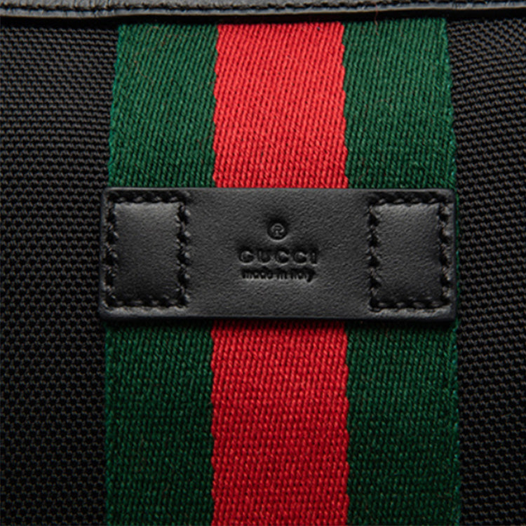 Men's Gucci Red Green Stripe Webbing Leather Logo Canvas Shoulder Messenger Bag Black 631195-KWT7N-1060