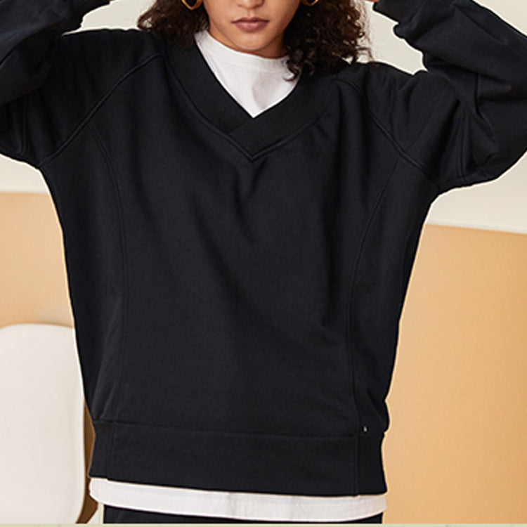 (WMNS) Converse Solid Color Loose Knit V neck Hoodie Black 10022959-A01