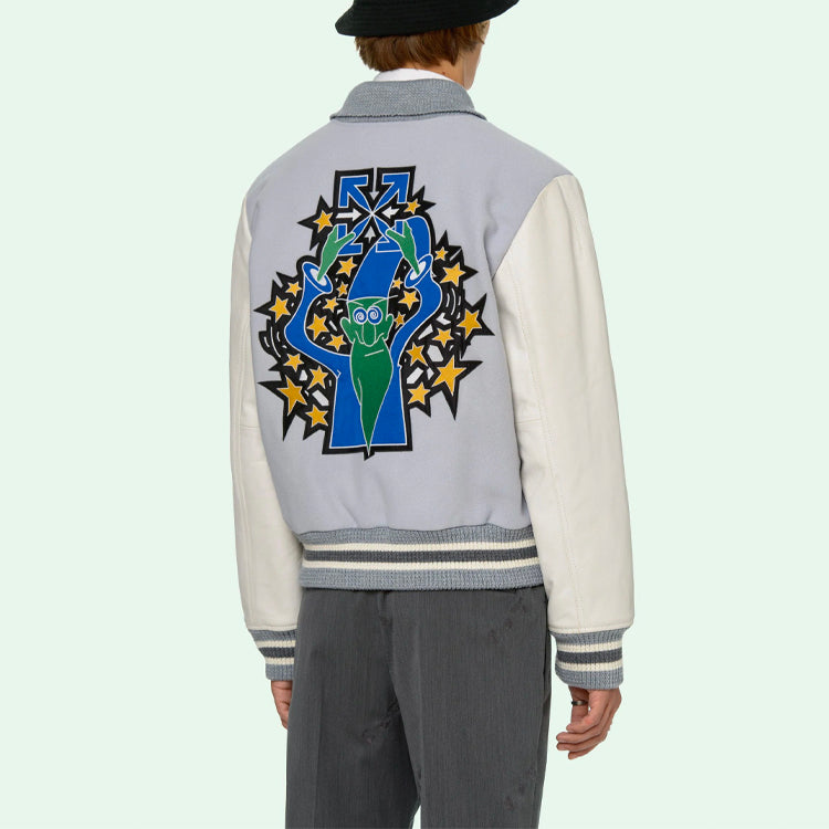 Off-White SS21 Pattern Printing aviator Jacket Blue OMJA059R21LEA0014155