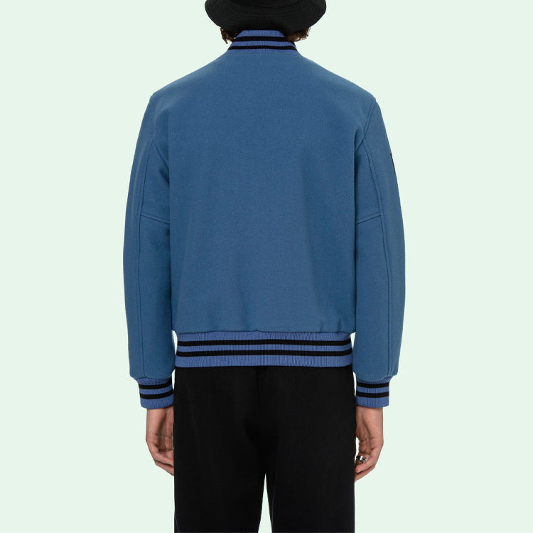 Off-White SS21 Alphabet Pattern Long Sleeves Baseball Collar Jacket Blue OMEA267R21FAB0014010