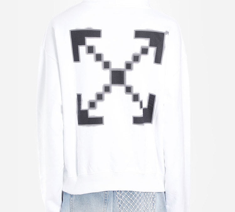 Men's Off-White Printed Logo Arrow Hooded Long Sleeves White OMBB037F19E300070110