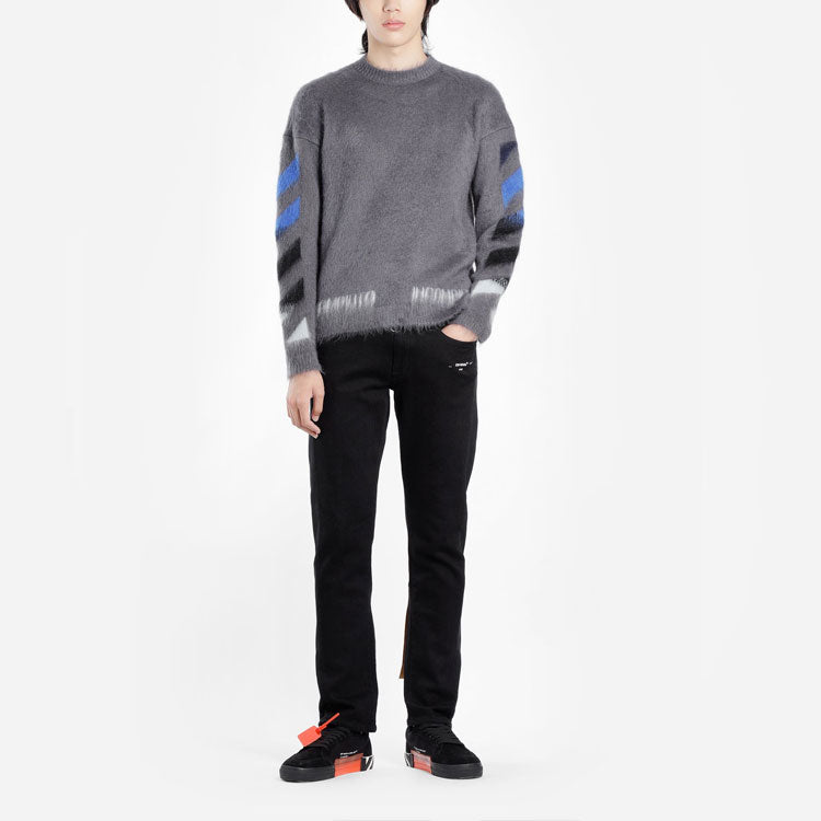 Off-White FW19 Arrow Mohair Sweater Men Grey OMHA036E19B020240788